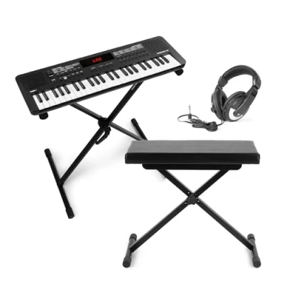Image of MAX Rhapsody 49 Key Electronic Music Keyboard with Adjustable Stand, Stool &amp; Headphones Ideal for Beginners, Kids 6 Months Lessons Included