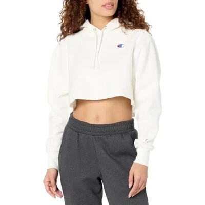Image of Champion Women&#039;s Reverse Weave Cropped Cut Off Hood Sweatshirt, White, Small