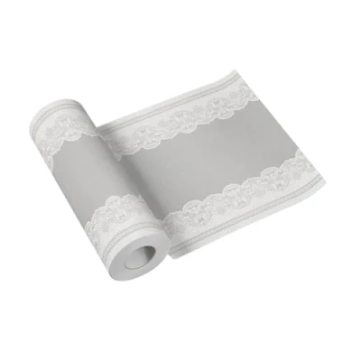 Image of PAW Tablerunner made of airlaid (40 cm x 24 m) I Tabledecoration for communion, confirmation, wedding, birthday, garden party, baptism Tabletape classic ornament, silver Color: royal lace