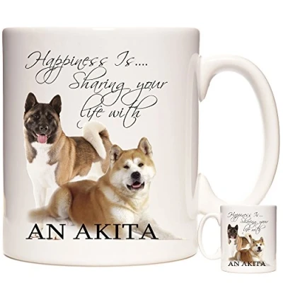 Image of Akita Inu Gift, Happiness is Sharing Your Life with an Akita, Ceramic Gift Mug. Dishwasher Safe