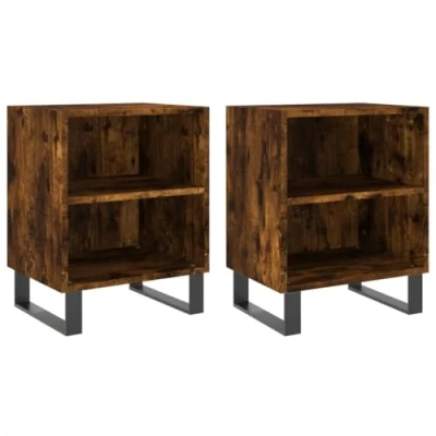 Image of vidaXL Bedside Cabinets in Smoked Oak Set of Two, Durable Engineered Wood, Interior Decor Enhancing Design, Ample Storage Space, Easy Assembly Required