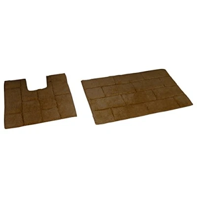 Image of Rapport Tile Bath and Pedestal Mat Set, Cotton, Chocolate,80 x 50 2 cm