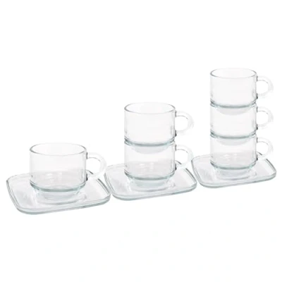 Image of 12pc 90ml Cozy Stacking Glass Espresso Cups &amp; Saucers Set By LAV