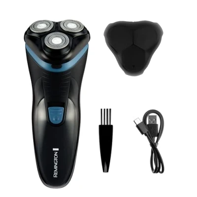 Image of Remington Mens Electric Rotary Shaver R1 (Dry Shave, 30mins runtime, Pop Up Trimmer, Flexing Blades and pivoting Neck, Cordless Usage, USB C Charging, Worldwide Voltage) R1000