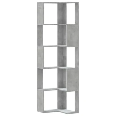 Image of vidaXL Corner Bookcase 5 Tier Bookshelf Concrete Grey Engineered Wood