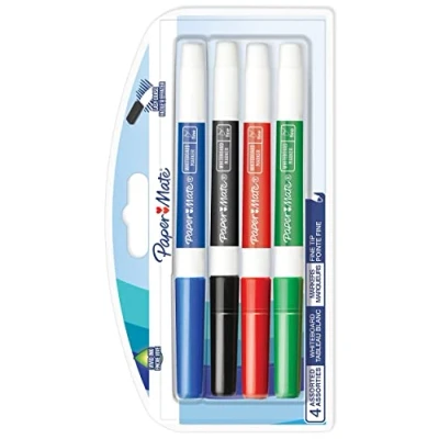 Image of Paper Mate Low Odour Whiteboard Markers, Fine Tip, Assorted Ink Colours, 4 Count