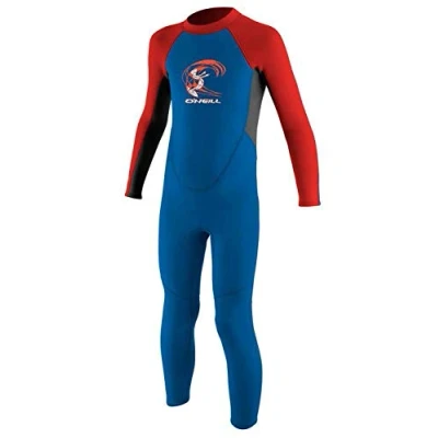 Image of ONeill Toddler Kids Youth Junior Reactor 2MM Back Zip Wetsuit Blue Neon Red 100% FluidFlex YKK System