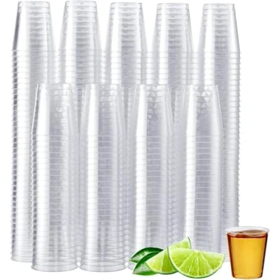 Image of MATANA 300 Plastic Shot Glasses, Clear (30ml / 1oz) Reusable Glasses Plastic, Glass, Jelly Shots, Sample Tasting Cups for Parties, Birthdays, Weddings, Stag, Hen Parties