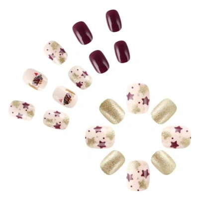 Image of Christmas Artificial Nails Short Square False Glittering Star Full Covers Stick On Lovely Dog Press