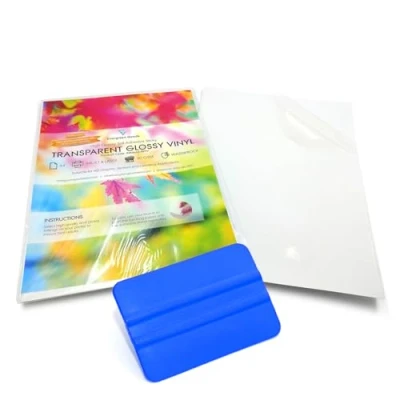 Image of Evergreen Goods 10 Sheets A4 Glossy Transparent Waterproof Self Adhesive Vinyl Sticker Paper with Squeegee Inkjet and Laser Printers Printing Perfect for Labels, Jars, Bottles