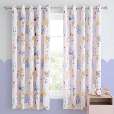 Image of Catherine Lansfield Ice Cream Fundae 66x72 Inch Fully Reversible Eyelet Curtains Two Panels Pink