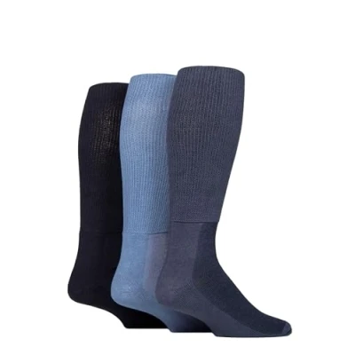 Image of Mens and Women&#039;s 3 Pair Iomi Footnurse Cushion Foot Bamboo Diabetic Knee High Socks Denim 9 11 Unisex