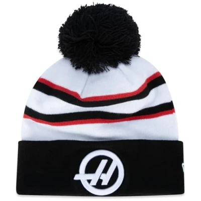 Image of MoneyGram Haas F1 Team Driver Kevin Magnussen 20&quot; White Black Cuff Knit Beanie Hat Official Merchandise