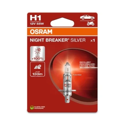 Image of OSRAM NIGHT BREAKER® SILVER, H1, halogen headlight lamp, Single Blister (1 lamp)
