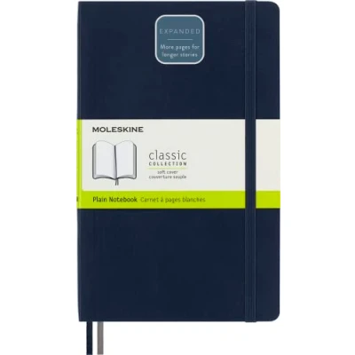 Image of Moleskine Classic Notebook Expanded, Plain Notebook, Soft Cover and Elastic Closure, Size Large 13 x 21 cm, Colour Sapphire Blue, 400 Pages