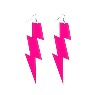 Image of Boland Pink Lightning Stud Earrings One Size, 80s Disco Party Accessory for Adults, Perfect Evening, Birthday, Cosplay, and Theme Parties