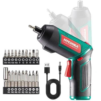 Image of HYCHIKA Electric Screwdriver, 6N.m and 2000mAh 3.6V Cordless Screwdriver with 20 Accessories, Work Light, Charging Cable Magnetic Chuck