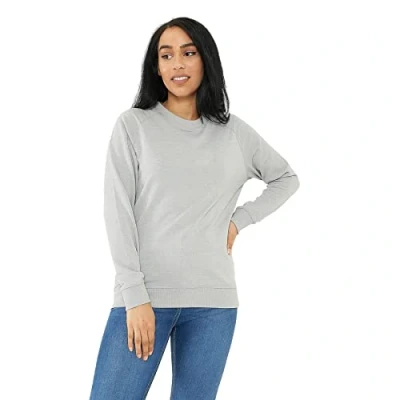 Image of Style It Up *Womens Raglan Plain Crew Neck Sweatshirt Pullover Sweater Long Sleeve Jumper Top (Silver, XS)