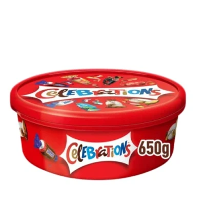 Image of Christmas Chocolate Tubs of Roses, Heroes, Quality Street or Celebrations Chocolates (Celebrations Tub)