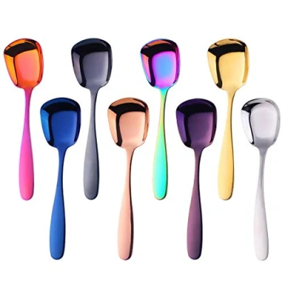 Image of SBOMHS Dessert Spoons Set of 8 Kids Soup Table 18/10 Stainless Steel Colourful Length 6 Inch(15 CM) Width 1.54 Inch(3.9