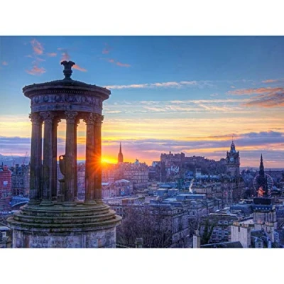 Image of Wee Blue Coo Calton Hill Edinburgh Sunset Unframed Wall Art Print Poster Home Decor Premium