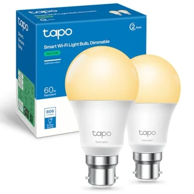 Image of Tapo Smart Bulb, Energy Saving WiFi Light B22,8.3W, Works with Amazon Alexa and Google Home, Dimmable Soft Warm White Bulbs,No Hub Required L510B (2 pack)[Energy Class F]