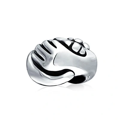 Image of Support Friends Hand Sign Symbol Inspiration Holding Shake Charm Bead For Women Teen Oxidized .925 Sterling Silver Fits European Bracelet