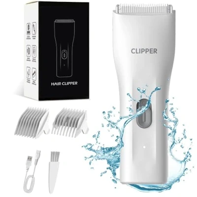 Image of Favrison Body Hair Trimmer for Men &amp; Women, Mini Electric Groomer, Pubic Trimmers Underarm, Chest, Groin, with Safety Blade, Waterproof Wet Dry Use, Low Noise (White)