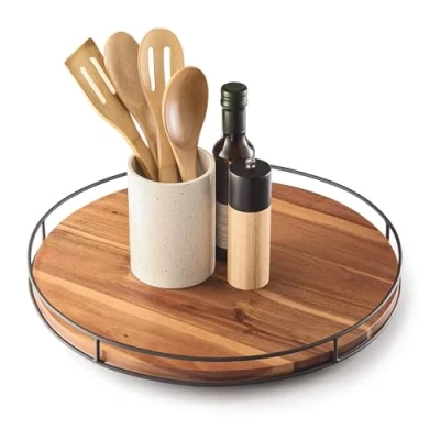 Image of TIDITA 18&quot; Lazy Susan Organizer for Cabinet Turntable Table Kitchen Storage Food Bin Container Spices, Fridge, Pantry, Countertop (Steel Frame) (18 Inch)