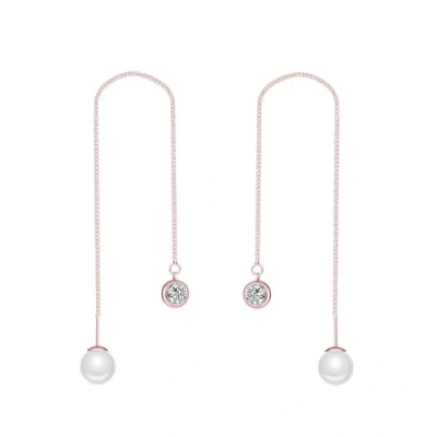 Image of Philip Jones Rose Gold Plated Pearl Thread Earrings Created with Zircondia® Crystals