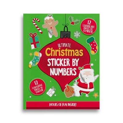 Image of Eurowrap Christmas Activity Sticker by Numbers Book for Kids Children Colouring and Puzzles Girls Boys Stocking Filler