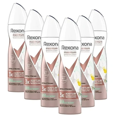 Image of Rexona Maximum Protection Antiperspirant Spray Lime &amp; Waterlily Scent with 48 Hours Against Strong Sweating and Body Odour 150 ml Pack of 6