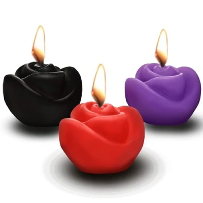 Image of MASTER SERIES Fire Garden 3pc Rose Candle Set for Wax Play � Unscented, Low Melting Point Beginners, Couples, Men &amp; Women Pairs with Holder Black, Purple, Red, 3 Pieces.