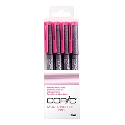 Image of Copic Multiliner Coloured Marker Pen pink Set 4 pcs. assorted, For Art &amp; Crafts, Colouring, Graphics, Highlighter, Design, Anime, Professional Beginners, Supplies Colouring Books