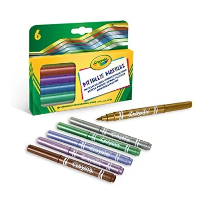 Image of CRAYOLA Metallic Markers Assorted Colours (Pack of 6) Unique that Shimmer Just Like Real Metal! Kids Arts &amp; Crafts Ideal for Aged 3+