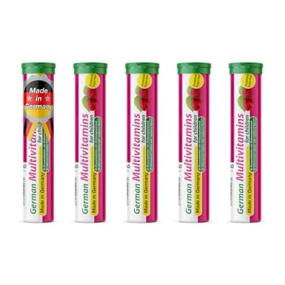Image of Multivitamin for Children 5 x 20 effervescent Tablets Raspberry Flavor T&amp;D Pharma German Made in Germany