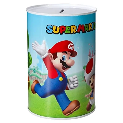 Image of Stor Super Mario Kids Money Piggy Bank Coin Saving Cash Tin Metal Box Boys Girls, Multicolour, M (07131)