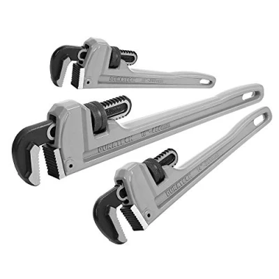 Image of DURATECH 3 Piece Heavy Duty Aluminum Straight Pipe Wrench Set, 10&quot;, 14&quot;, 18&quot;, Adjustable Plumbing Drop Forged, Exceed GGG standard