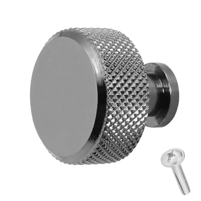Image of Decoranddecor Amelia Knurled 35mm Round Kitchen Cabinet Furniture Knobs Aluminium Nickel Black