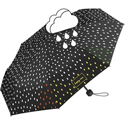 Image of Black Umbrella, Colour Change in Wet Rain Drops Multicolour Mini pocket umbrella hand opener. 95 cm