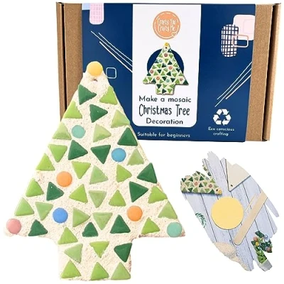 Image of Crafty You Me Christmas Decoration Mosaic Craft Kit Activity Gift, Make Your Own, Xmas Eve Box and Stocking Filler (Xmas Tree), Made in UK