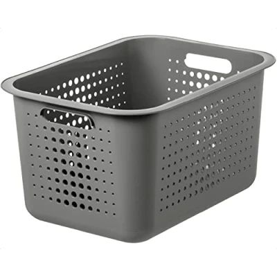 Image of SmartStore 13L Recycled Plastic Storage basket with handles Taupe Stackable and Nestable 10 Year Guarantee BPA Free Medium L37 x W28 H20 cm