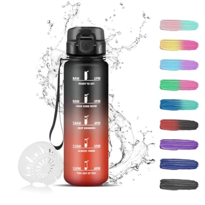 Image of Grsta Children&#039;s Drinking Bottle, 500 ml, Leak Proof with Filter, Water Bottle Time Marking, Easy to Clean, for School, Fitness, Office, Outdoor, Camping, Running, Black Red