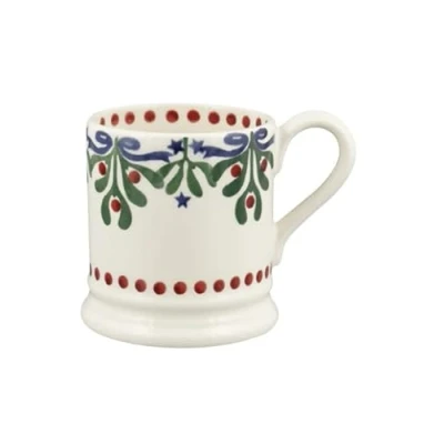Image of Emma Bridgewater Large Mug 1/2 Pint, Ceramic Coffee Cup Cappuccino, Latte, Coffee, Tea Beautiful Mugs,Festive Season, Birthday, Christmas Mistletoe