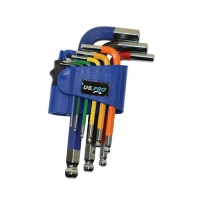 Image of US PRO Tools 9PC Multicoloured Short Metric Ball End Allen Hex Key Set 1.5 10mm 1632