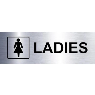 Image of Ladies metal effect toilet information sign Self adhesive sticker (300mm x 100mm)