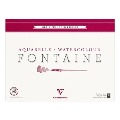 Image of Clairefontaine Ref 96417C Fontaine Cold Pressed Watercolour Glued Pad (25 Sheets) 42 x 56cm Size, 300gsm Paper Suitable for Artwork