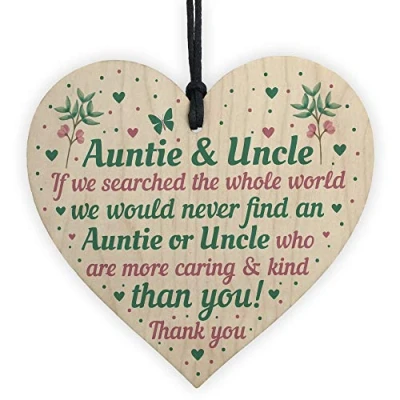 Image of RED OCEAN Auntie And Uncle Gifts For Birthday Christmas Handmade Wooden Hanging Heart Sign Family Thank You Gift From Niece Nephew