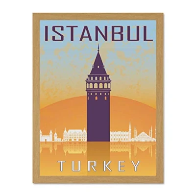 Image of Wee Blue Coo Travel Tourism Istanbul Turkey Galata Tower Byzantine Large Framed Art Print Poster Wall Decor 18x24 inch