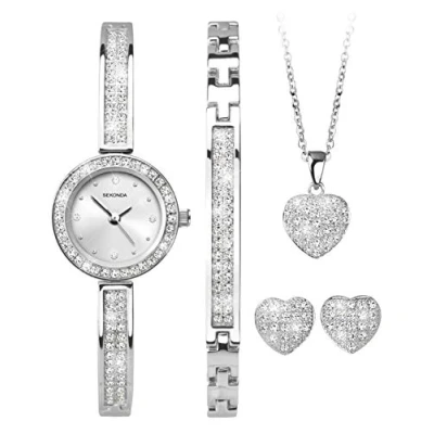 Image of Sekonda Womens Gift Set 22mm Analogue Classic Quartz Watch with Silver Strap Bracelet Necklace and Earings 2528G